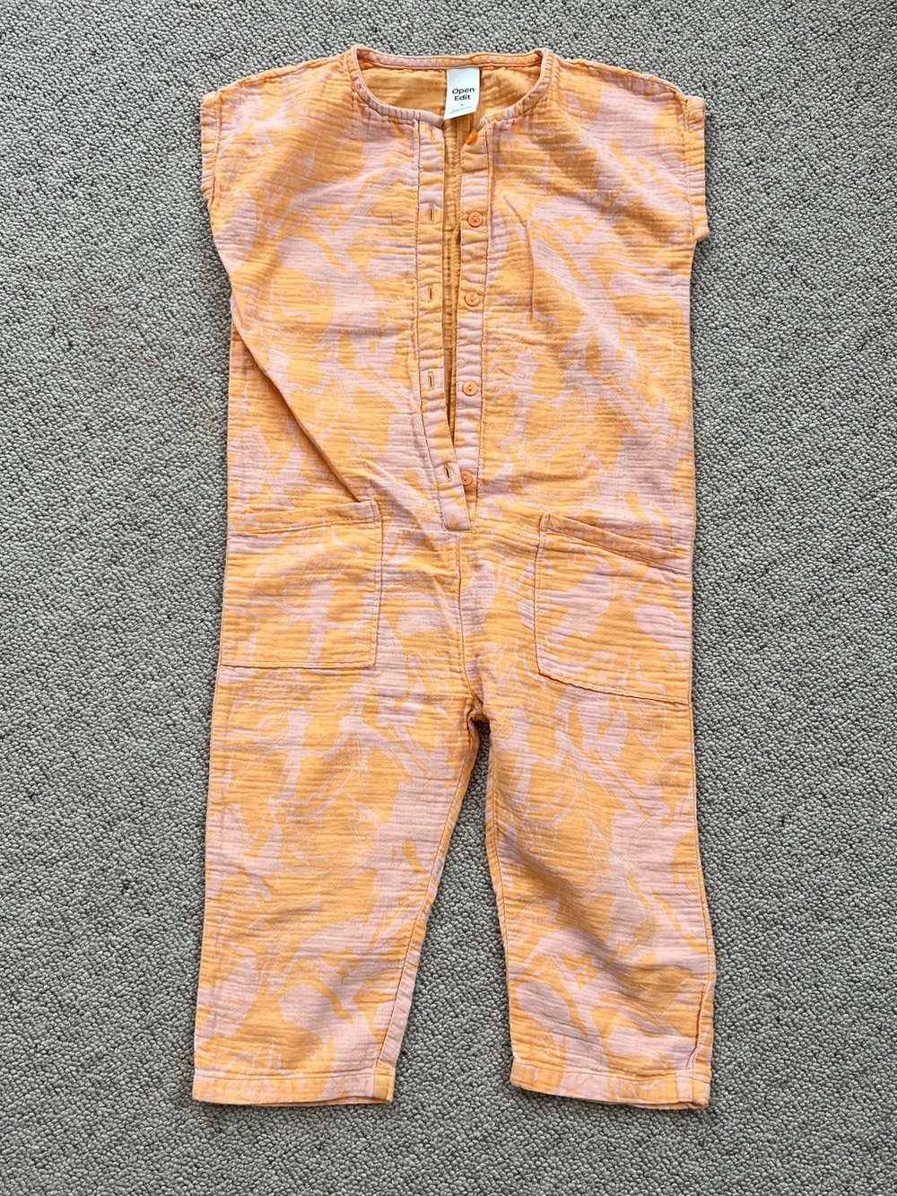 Open Edit Soft Orange and Pink Patterned Kids Jumpsuit